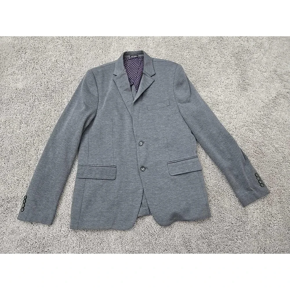 Ike‎ Behar Blazer Mens 42 Gray Knit Sport Coat Stretch Lined Lightweight Jacket